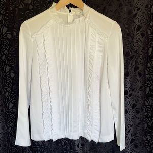 Sandro Paris Pleated Ruffle Collar White Blouse
